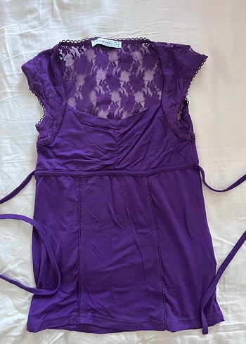 American Vintage Mor Gotik Dantelli Kalp Yaka Bluz
