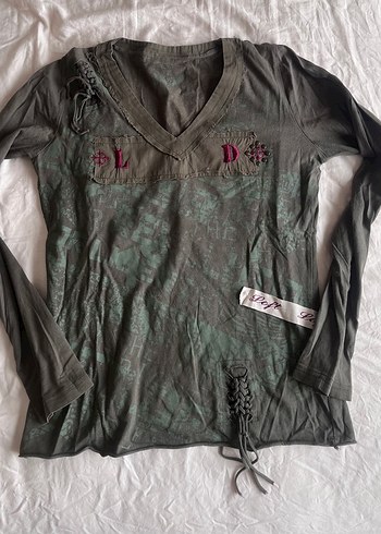 Loft haki grunge baskılı üst
