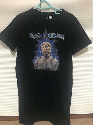 Iron maiden baskılı mini elbise