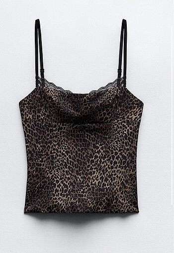 Zara saten leopar desenli askılı üst