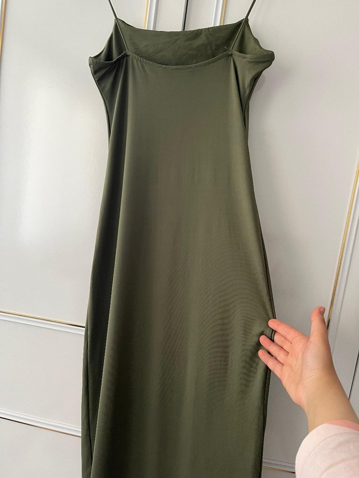 Kadın Haki Midi Askılı Elbise - Görsel 2