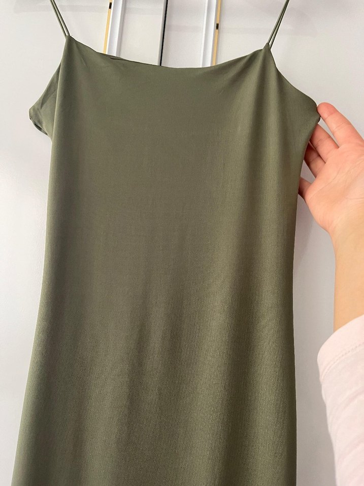Kadın Haki Midi Askılı Elbise - Görsel 3