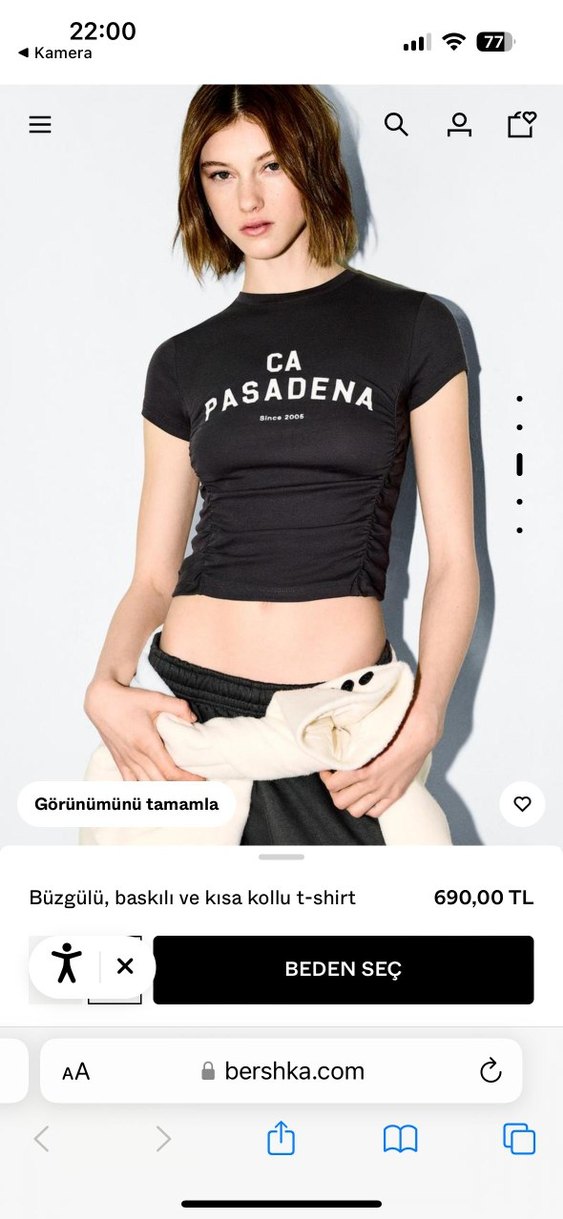 Bershka kadın büzgülü t-shirt - Görsel 2