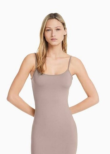 Bershka askılı streç elbise 