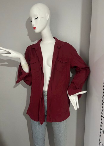 l Beden bordo Renk Bordo Düğmeli Kadın Salaş Gömlek