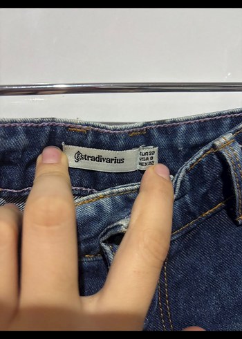 32 Beden mavi Renk Düğmeli Koyu Mavi Bağlama Desenli Mini Denim Şort