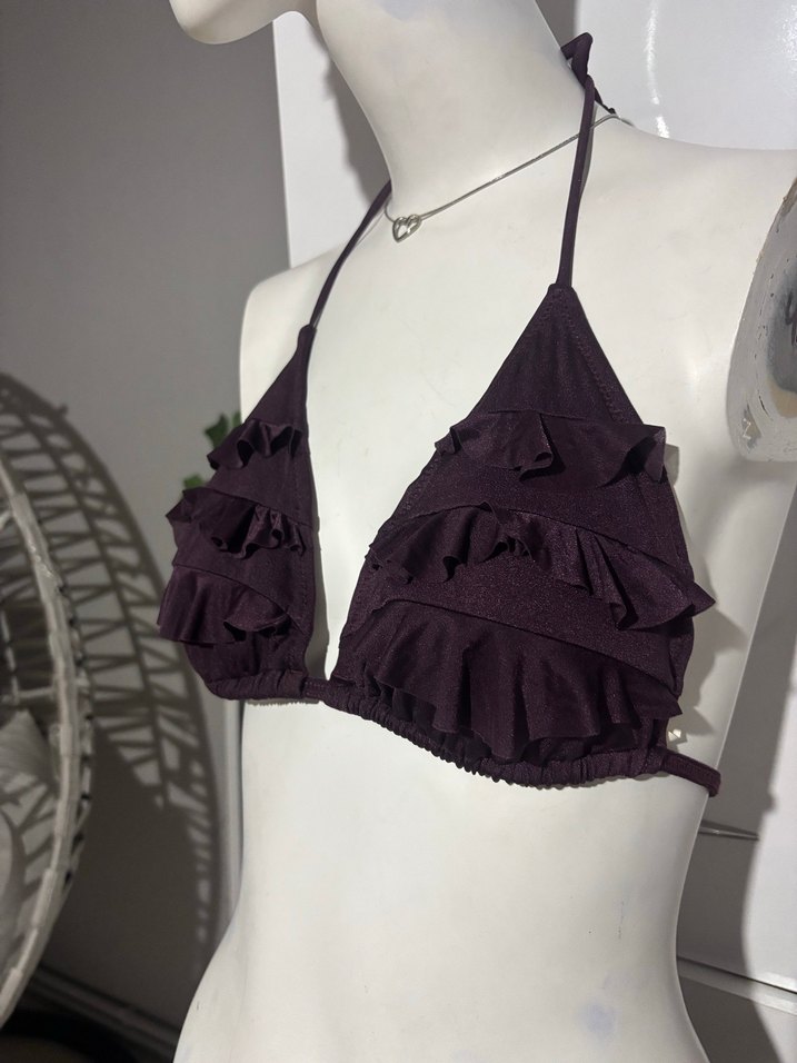 Kadın Mor Fırfırlı Bikini Üstü - Görsel 2