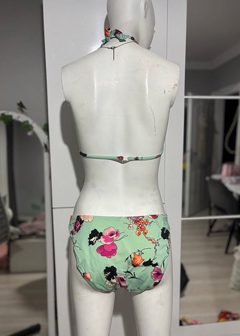 Turkuaz Çiçek Desenli Bohem Bikini takımı - Görsel 2