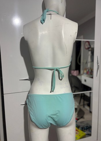 Turkuaz Bağcıklı taşlı Mini Bikini Takımı - Görsel 2
