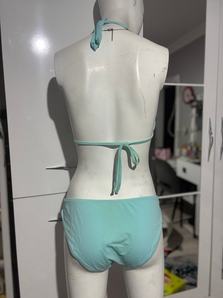 Turkuaz Bağcıklı taşlı Mini Bikini Takımı - Görsel 2