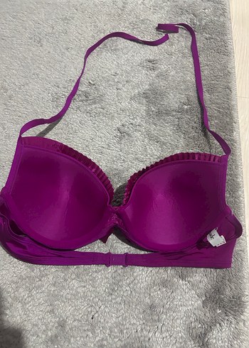 Koyu Mor Pliseli Strappy Bikini Üstü - Görsel 4