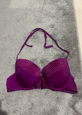 Koyu Mor Pliseli Strappy Bikini Üstü - Görsel 3