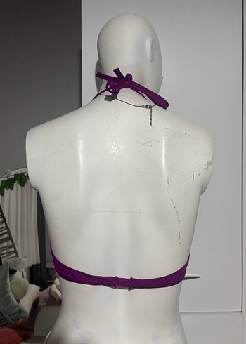 Koyu Mor Pliseli Strappy Bikini Üstü - Görsel 2