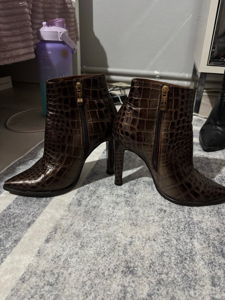 Parlak Timsah Desenli Sivri Burun Topuklu - Görsel 5