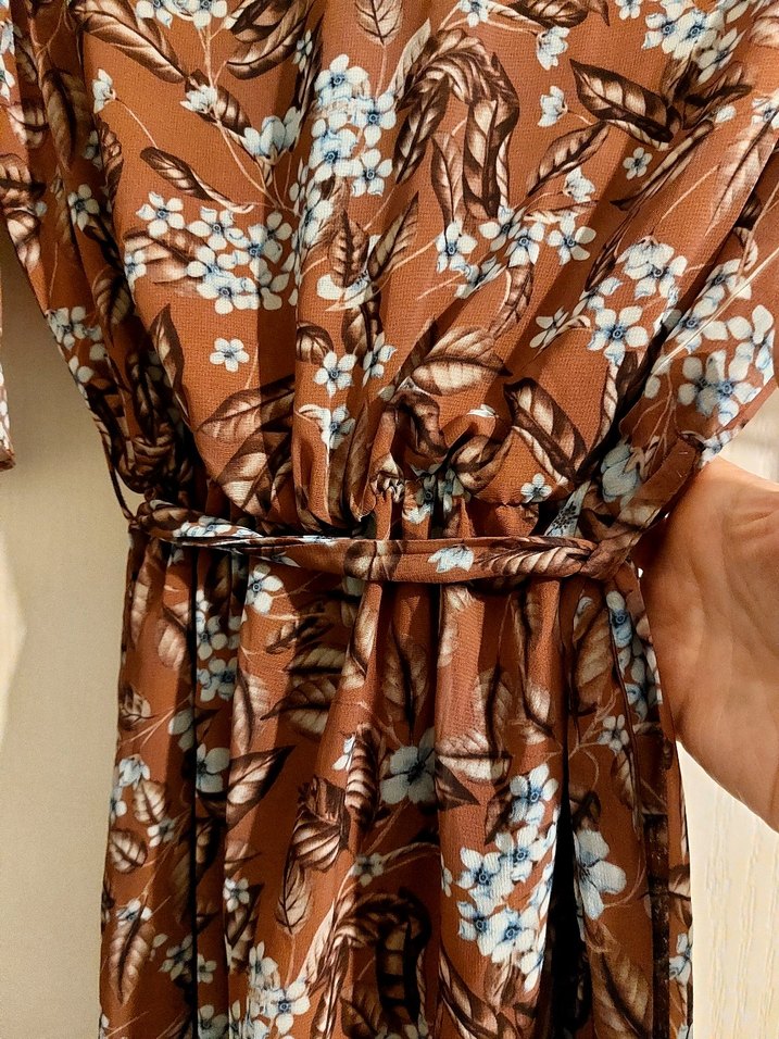 Bohem Rüzgârı Uzun Kahverengi Elbise - Görsel 3