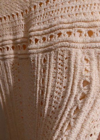 Bej Örgü Kısa Kollu Elbise - Görsel 2