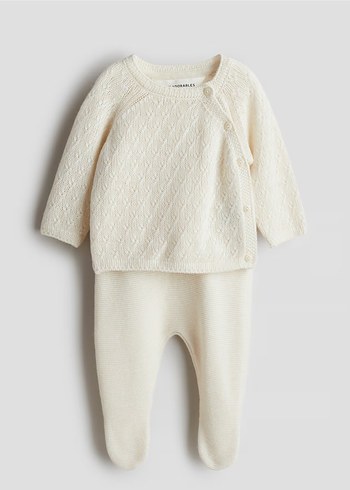 H&M Bebek Kız Beyaz Örgü 2 Parçalı Uzun Kollu Takım H&M kaşmir