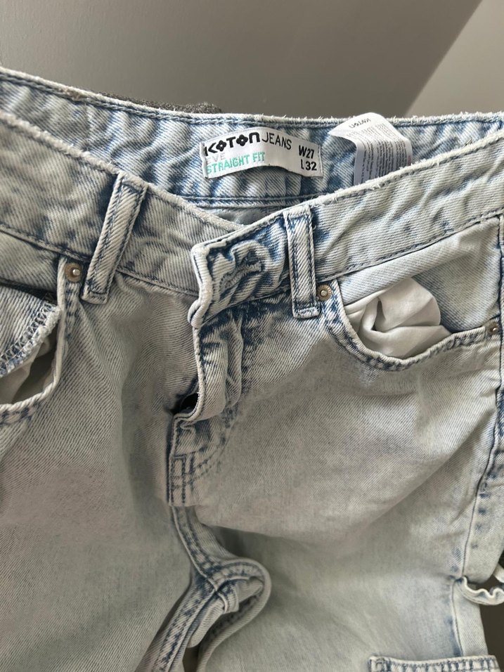 Gri Bol Kesim Midi Kot Pantolon - Görsel 2