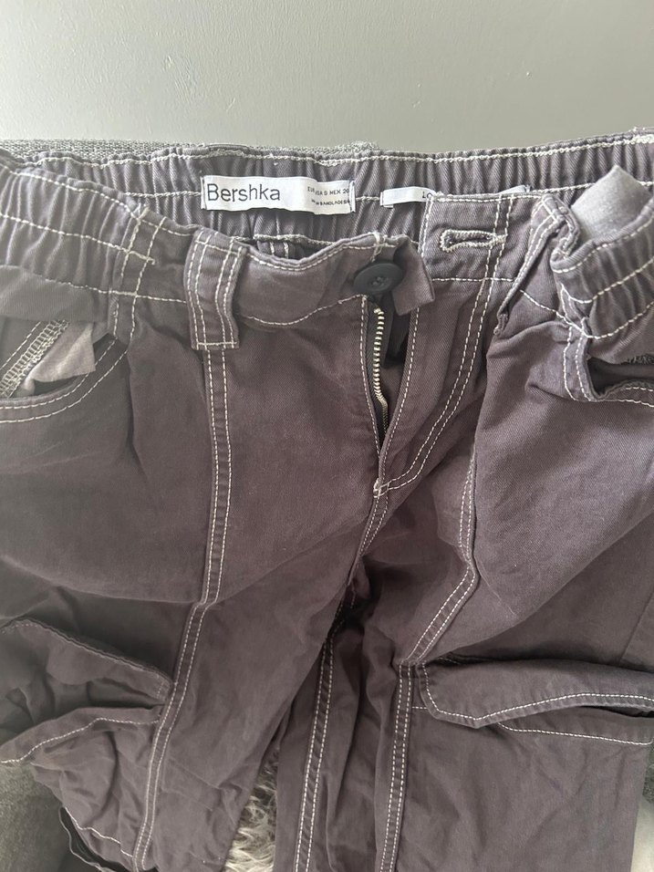 Gri Bol Kesim Kemerli Kadın Kot Pantolon - Görsel 2