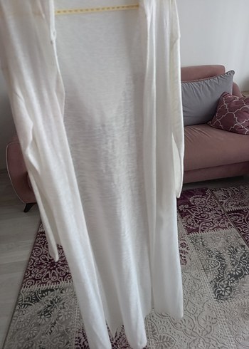 Bohem Tarz Uzun Beyaz Kadın hırka - Görsel 2