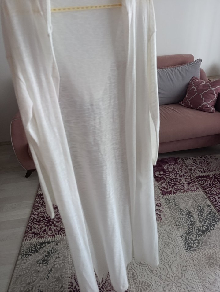 Bohem Tarz Uzun Beyaz Kadın hırka - Görsel 2