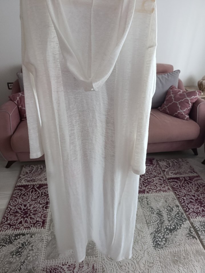 Bohem Tarz Uzun Beyaz Kadın hırka - Görsel 3