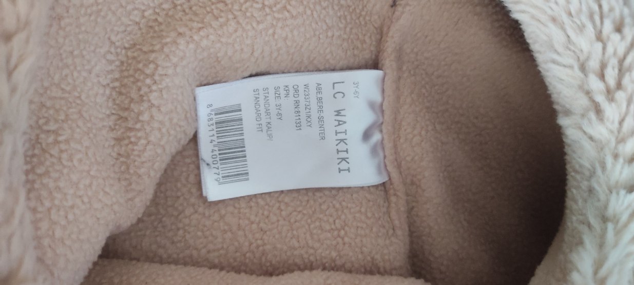 Kız Çocuk Gri Eldiven ve Bej Peluş bere Şapka - Görsel 3