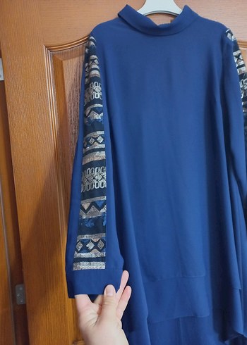 Uzun Kollu Mavi Salaş Tunik - Görsel 2