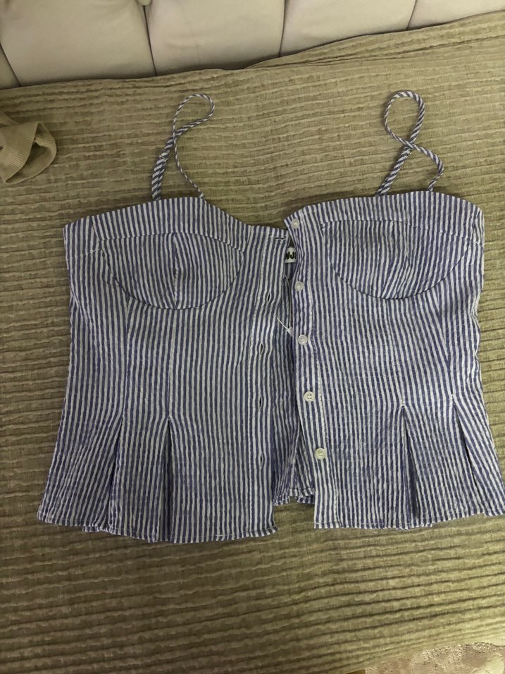 Mavi Çizgili Mini Korset - Görsel 4