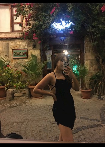 xs Beden siyah Renk Siyah Drapeli Mini Elbise