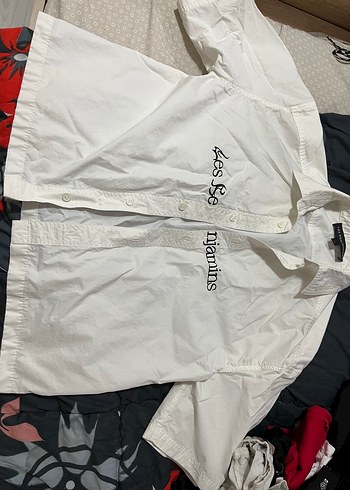 Les benjamins Düğmeli, kısa kollu beyaz unisex gömlek