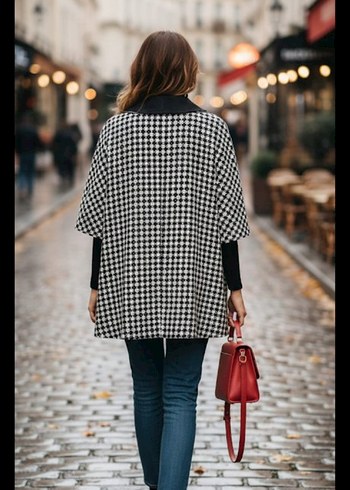 Kazayağı Desenli Pelerin - Görsel 2