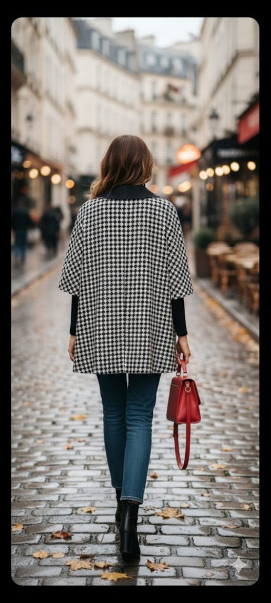 Kazayağı Desenli Pelerin - Görsel 2