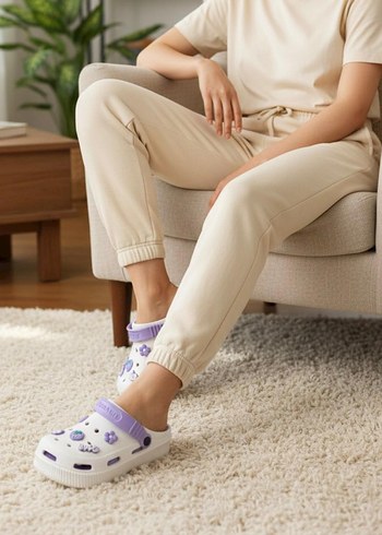 Düğmeli Beyaz Pastel Platform Terlik - Görsel 2