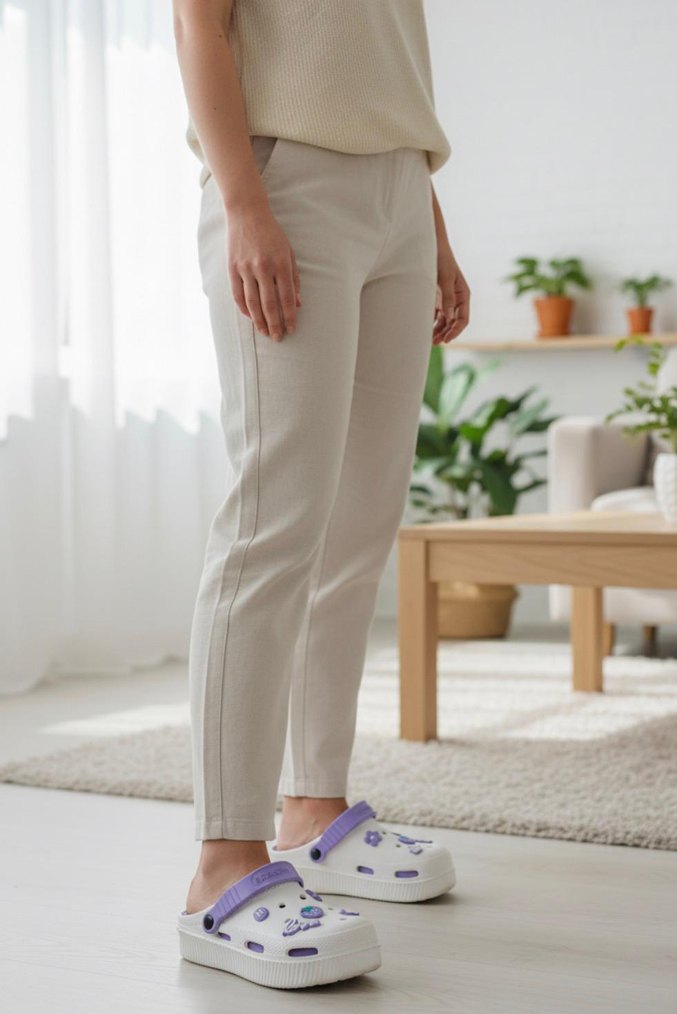 Düğmeli Beyaz Pastel Platform Terlik - Görsel 3