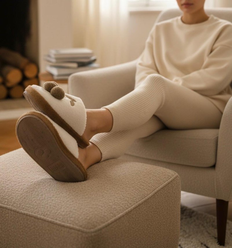 Kadın Beyaz Pamuklu Ponponlu Ev Terliği - Görsel 2