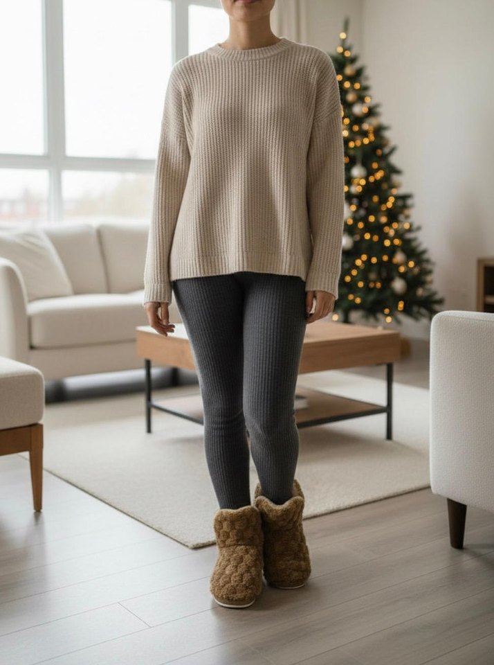 Örgü Desenli Kahverengi Kadın Ev Terliği - Görsel 3