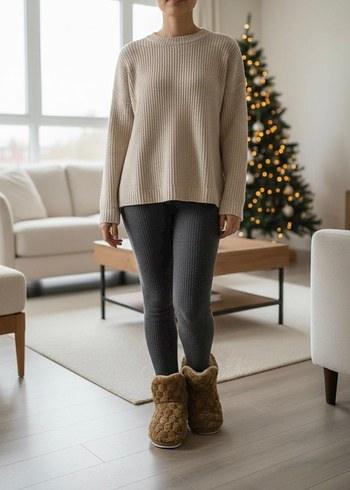 Kızlar için Örgü Sıcak Ev Terlikleri - Görsel 3