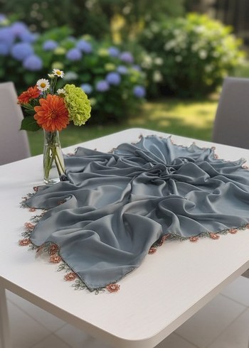 Dantel Detaylı Gri Kadın Fular - Görsel 17