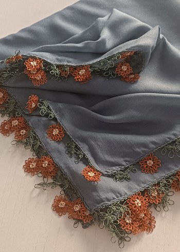 Dantel Detaylı Gri Kadın Fular - Görsel 9