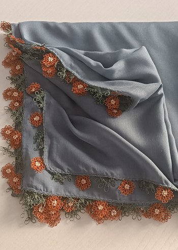 Dantel Detaylı Gri Kadın Fular - Görsel 8