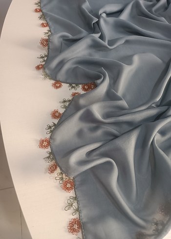 Dantel Detaylı Gri Kadın Fular - Görsel 10