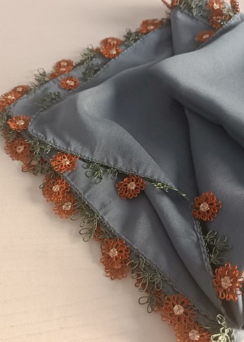 Dantel Detaylı Gri Kadın Fular - Görsel 6