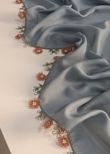 Dantel Detaylı Gri Kadın Fular - Görsel 14