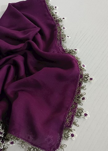 Mor Dantel Detaylı Kadın İpek Şal - Görsel 5