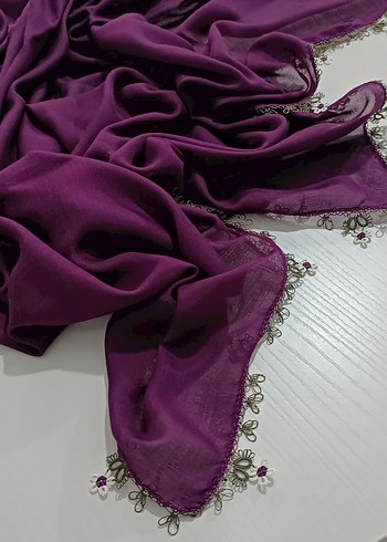 Mor Dantel Detaylı Kadın İpek Şal - Görsel 11