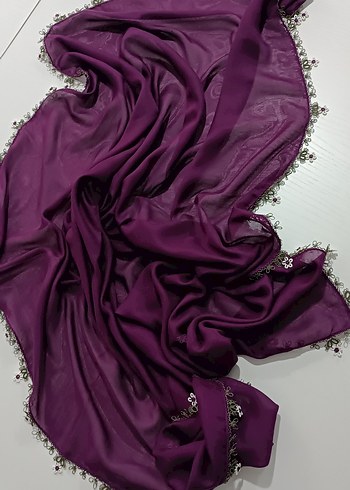 Mor Dantel Detaylı Kadın İpek Şal - Görsel 8