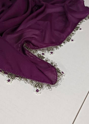 Mor Dantel Detaylı Kadın İpek Şal - Görsel 10