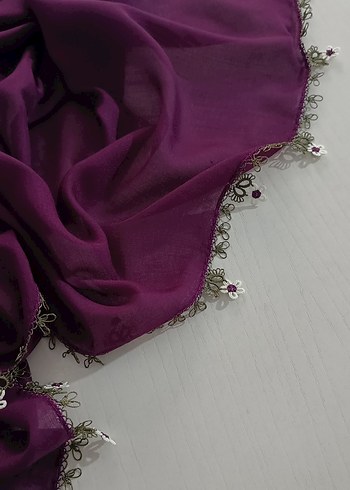 Mor Dantel Detaylı Kadın İpek Şal - Görsel 13