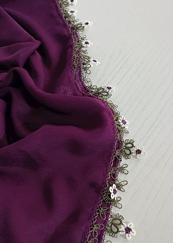 Mor Dantel Detaylı Kadın İpek Şal - Görsel 2